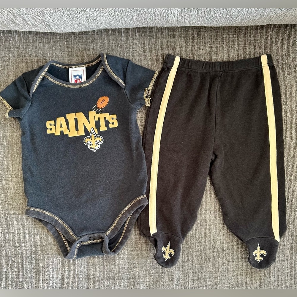New Orleans Saints NFL Onesie + Footie Pants, Black & Gold Football Season